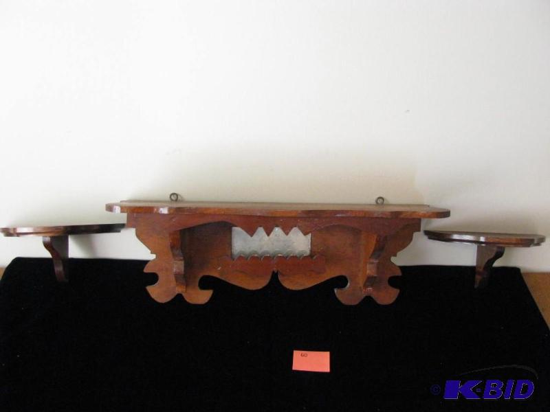 lot 60 image: Vintage wood shelf & two wood half shelve...