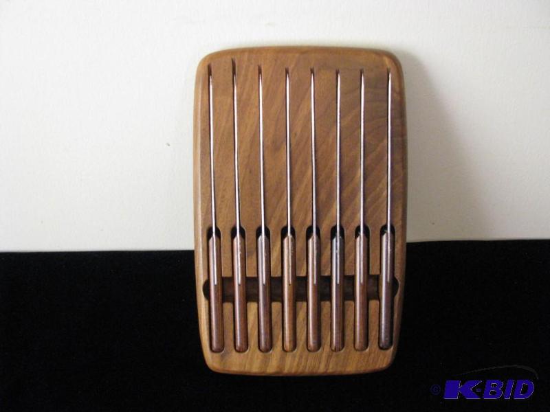 lot 61 image: Vintage night set in walnut wood holder, unus...