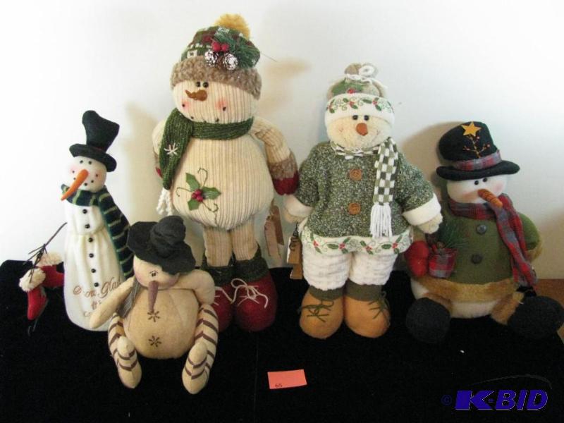 lot 65 image: 5 snowman cloth craft dolls, very nice condit...