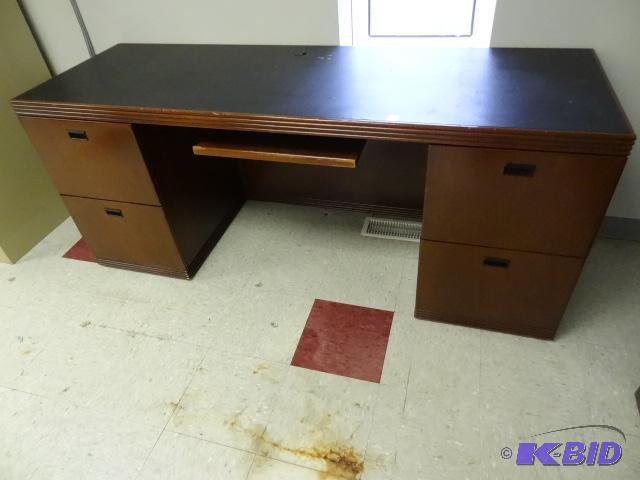 Wood office desk with 4 file drawers and pull...