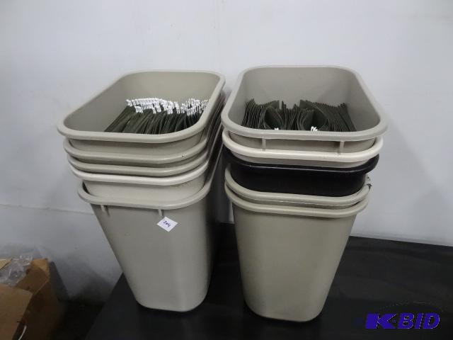 5 office garbage cans with letter size hangin...