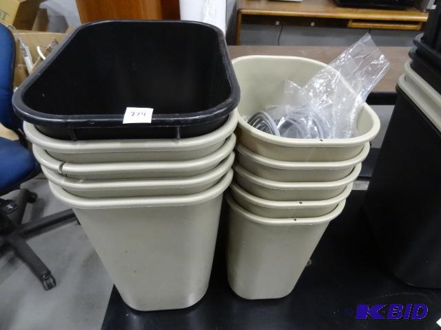 10 Office garbage cans with misc network cabl...