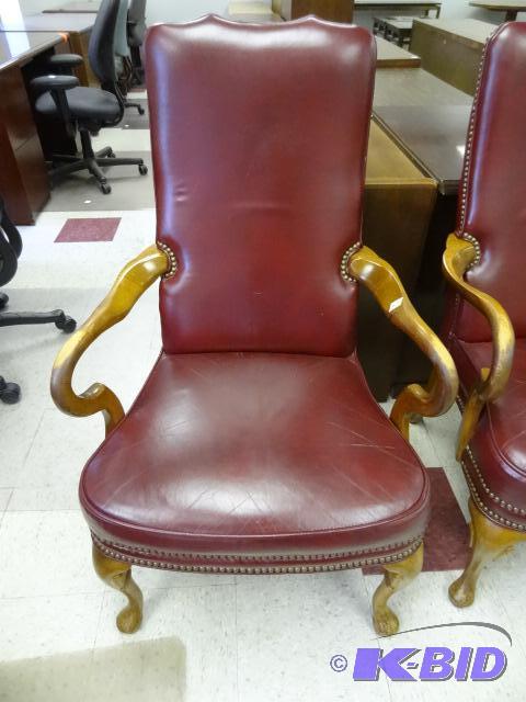 Leather wood framed office chair. Arms have w...