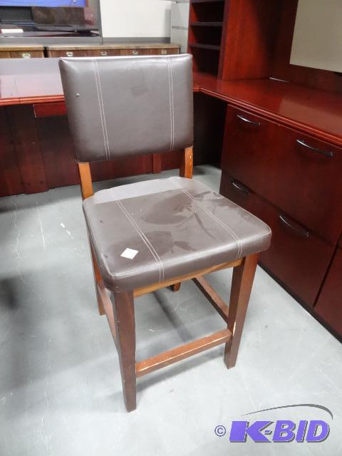 Leather wood framed stool. 24&quot seat heig...
