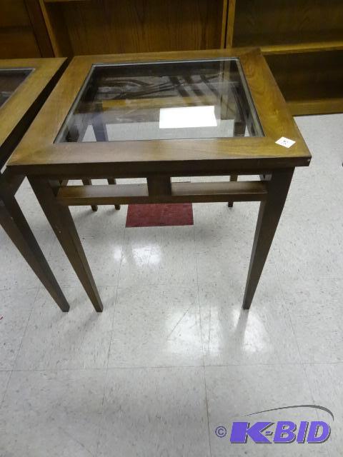 Wood table with glass insert. 24 x 24 x 26...