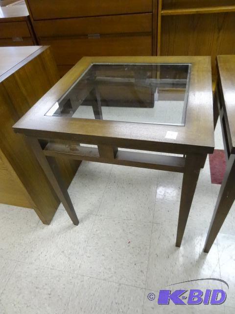 Wood table with glass insert. 24 x 24 x 26...