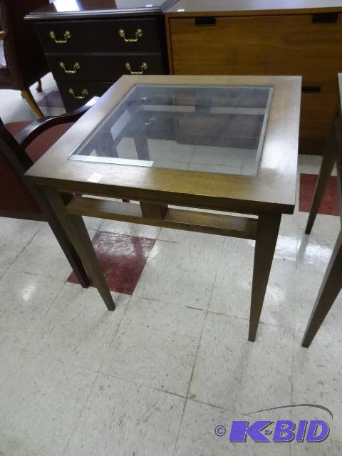 Wood table with glass insert. 24 x 24 x 26...