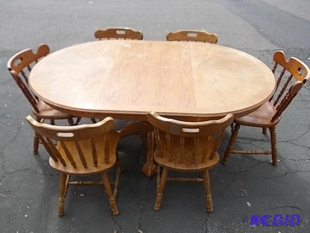 48&quot Round Oak Pedestal Table With 1-Leaf...