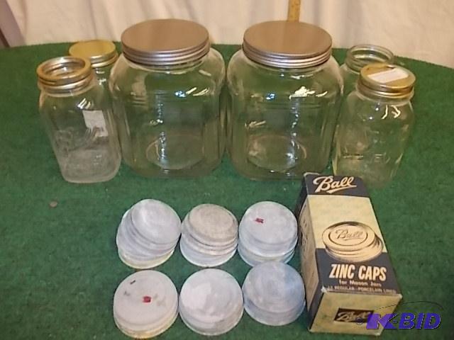 Lot Of Assorted Canning Jars &amp Old Zinc C...