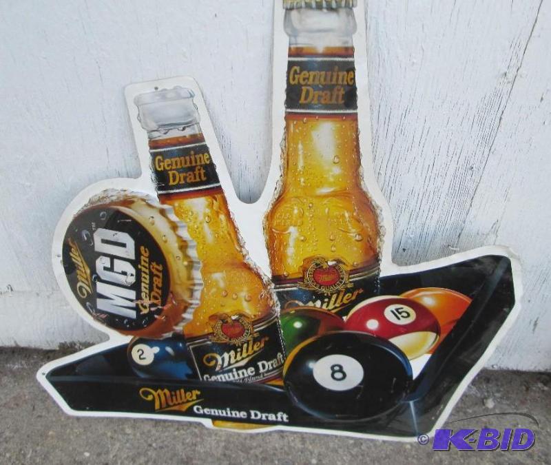 lot 103 image: Miller Genuine Draft raised metal pool sign, ...