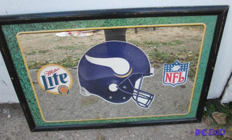 lot 104 image: Vikings, NFL Miller Lite mirror - measures 22...