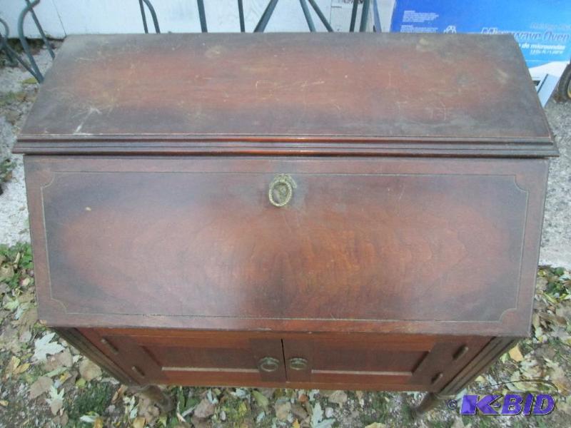 lot 127 image: writing desk antique 30 w 17 deep and 38 tall...