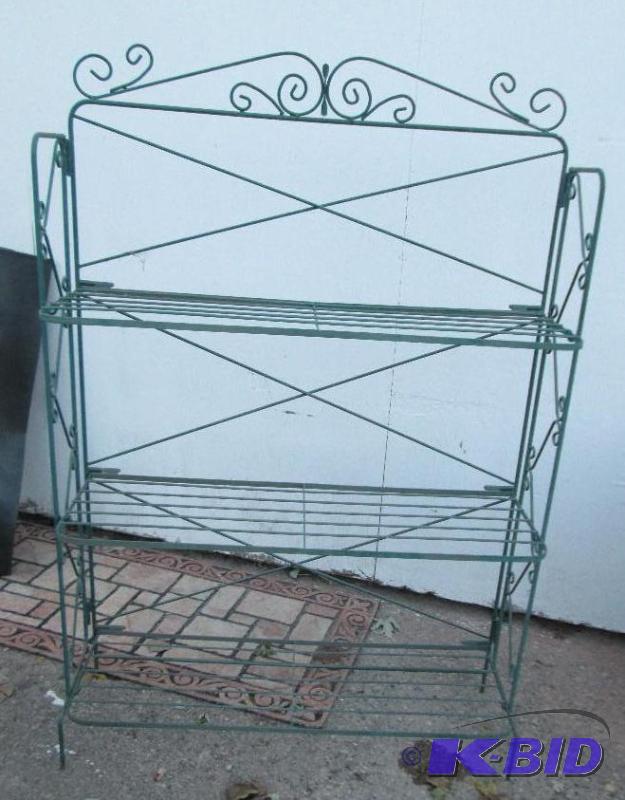lot 128 image: green metal collapsable shelf 23w 51 tall...