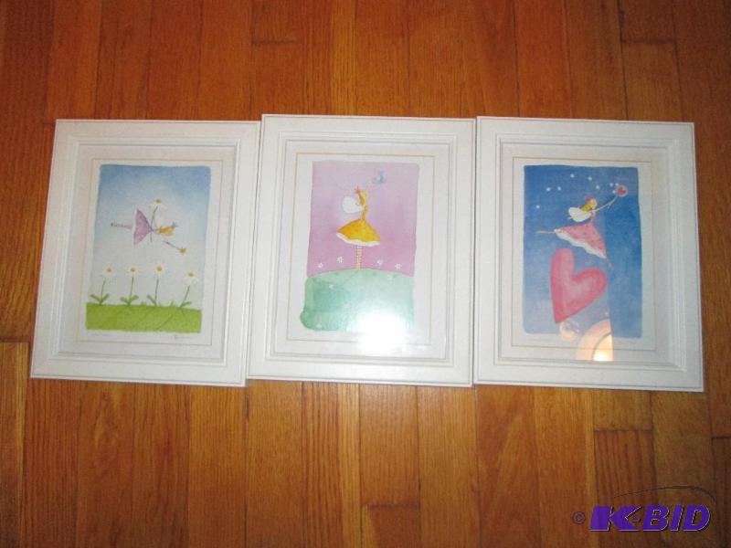 lot 138 image: set of three white framed artwork little fair...