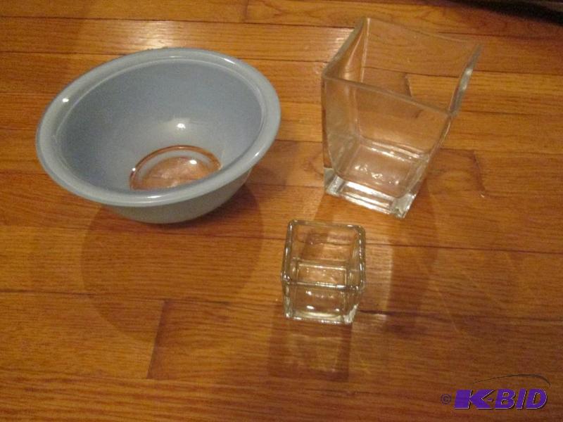 lot 157 image: group of 3 candle holders, one large square, ...