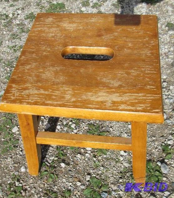 lot 37 image: Small wood stool with handle...