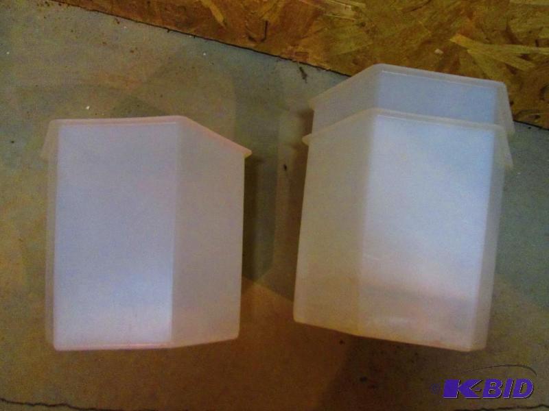 lot 425 image: Lot of 3 heavy plastic containers 10 inches t...