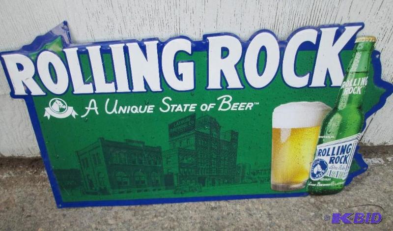 lot 62 image: Rolling Rock raised metal sign, approx. 25 x ...