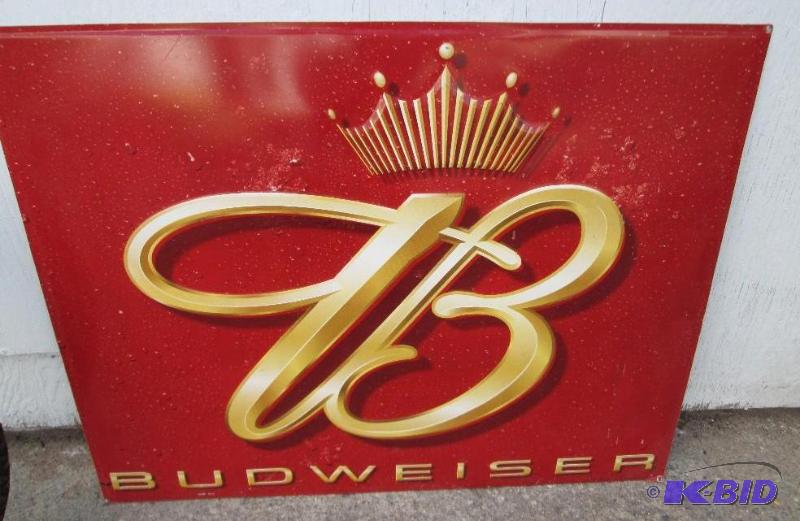 lot 64 image: Budweiser raised letter metal sign, 36 x 29 i...