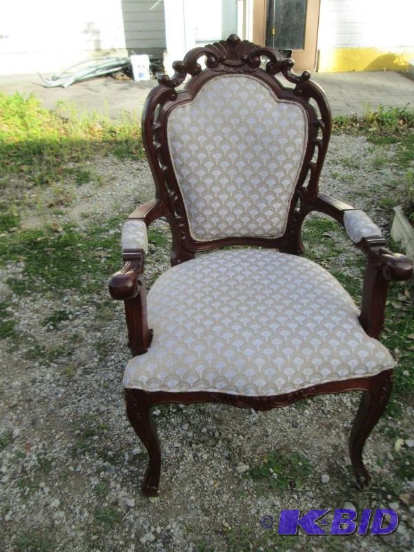 lot 97 image: Nice solid wood chair with padded seat and ba...