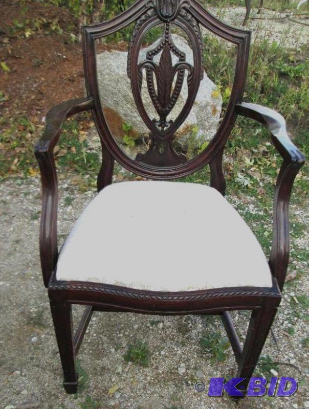 lot 99 image: Solid wood chair with padded seat...