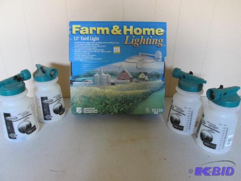 Farm light with garden hose sprayer container...