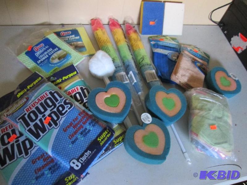 Lot of dusters, wipes, and sponges...