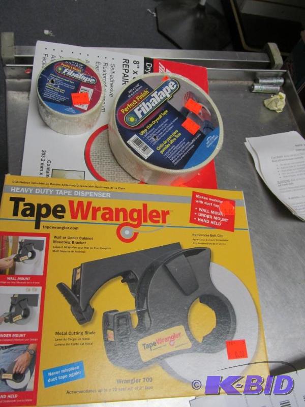 lot 66 image: Tape Wrangler Tape Dispenser, 2 rolls of seam tape & repair patch