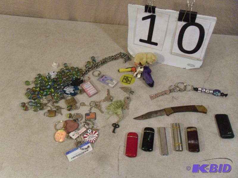 Marbles, Lighters, Keys, Knife, Keychains, Pa...