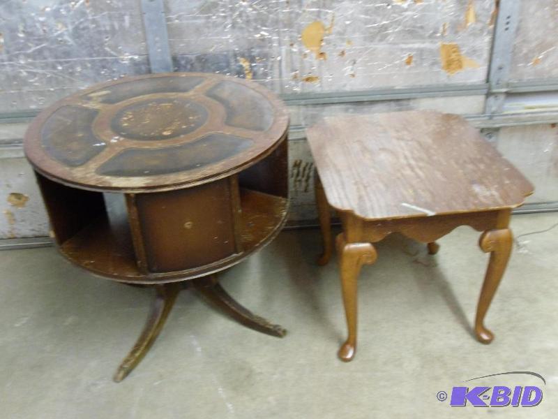 Vintage Round Table and Wood End Table. Round...
