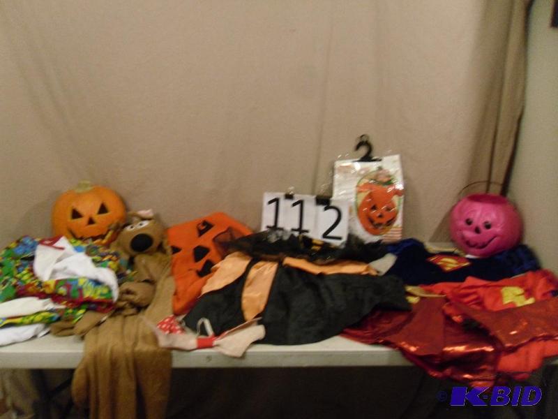 Lot of 6 Halloween Costumes, Treat Bucket, an...