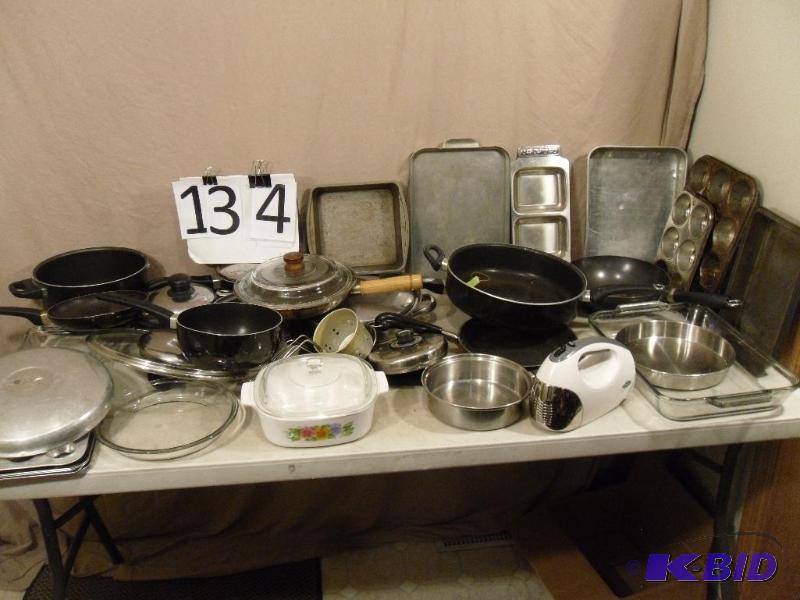 Lot of Assorted Pots and Pans, Glass Baking D...