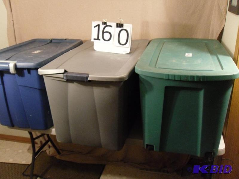 Lot of 3 Large Assorted Totes with Lids. Some...