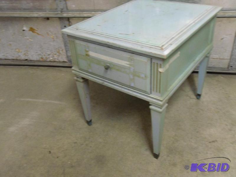 Light Green Painted Wood End Table with Drawe...