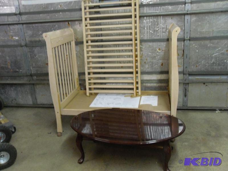 Pieces to a Crib and Coffee Table. Scratches,...
