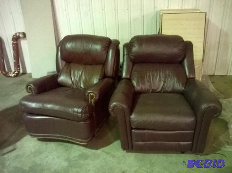 lot 40 image: Red Leather Arm Chairs, lot of 2
