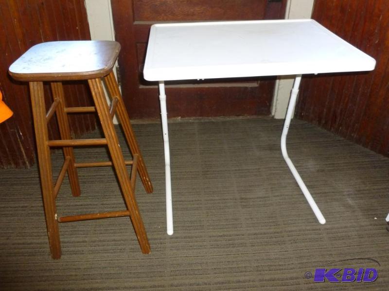 lot 129 image: This lot consists of a wooden shop stool and ...