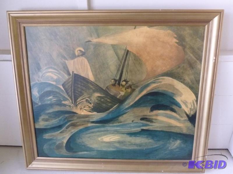 lot 174 image: Large " Jesus Stillar Stormen " woo...