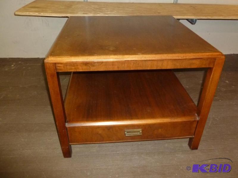 lot 6 image: Large Founders Walnut End Table With Bottom D...