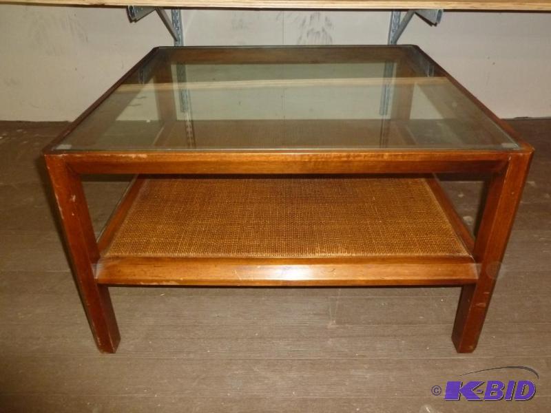 lot 7 image: Beautiful Glass Top Walnut End Table that mea...