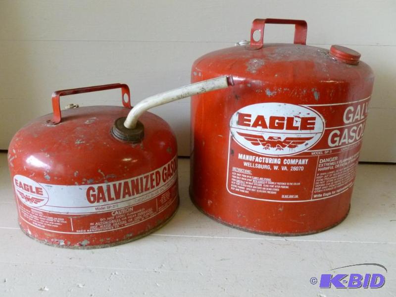 lot 99 image: Lot of two Eagle metal gas cans, 2.5 gallon a...
