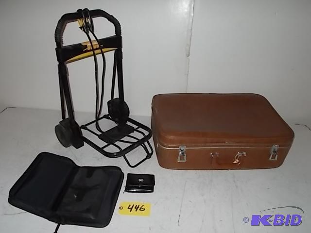 lot 446 image: Suitcase, Dolly, CD Case, & Wallet...