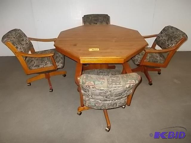lot 477 image: 4 Oak Dinette  Poker Table with (4) Roller ...