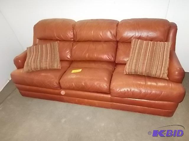 lot 521 image: Leather Sofa with Pillows...