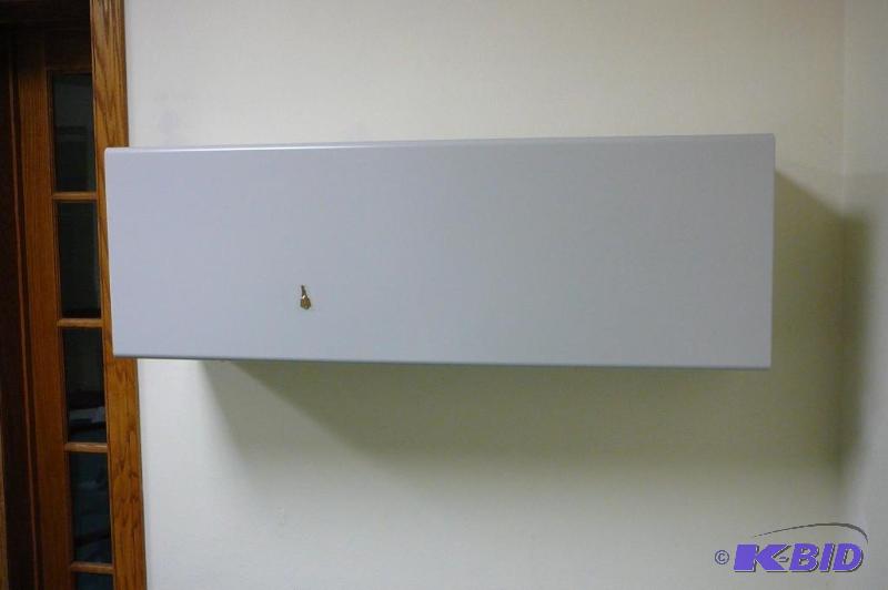 lot 10 image: Metal wall mounting filing cabinet with key 4...