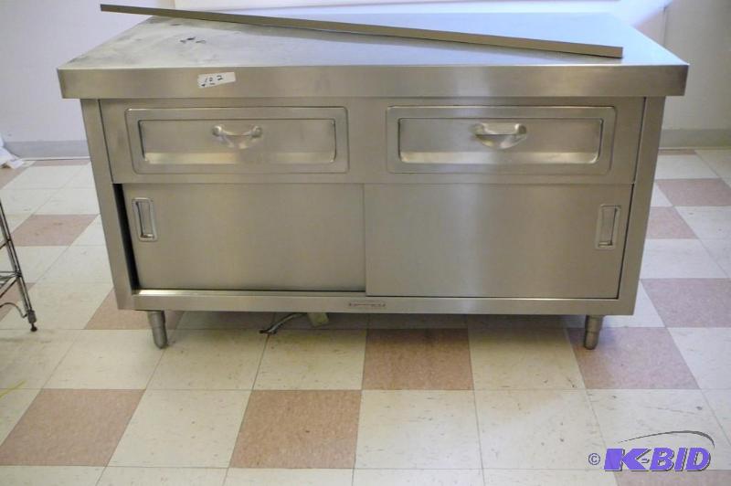 lot 102 image: Stainless steel table with bottom shelf and 2...