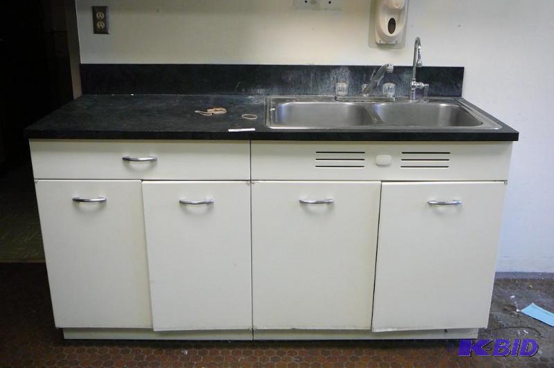 lot 108 image: Metal cabinet with sink 66&quotL x 26&quotD...