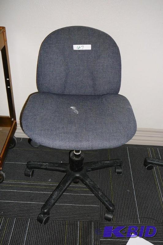 lot 127 image: Blue and grey office chair on casters...