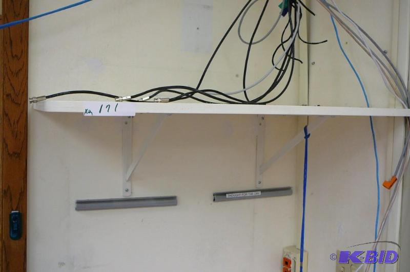 lot 171 image: White wooden shelf with brackets 34&quotW x ...