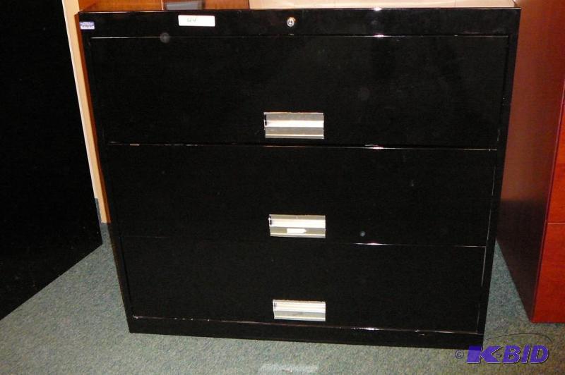 lot 44 image: 3 drawer metal filing cabinet  42&quotW...